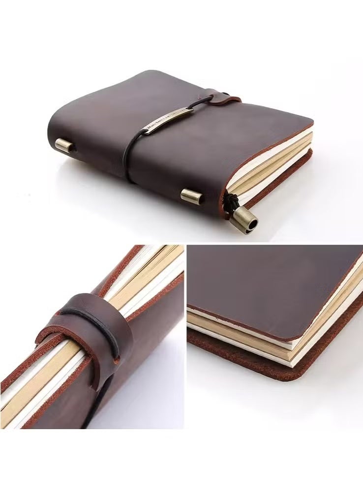 A5 Refillable Notebook Diary  with Leather Cover, Handmade,Loose Leaf Business book ,Genuine Leather Bound Daily Notepad for Men  Women ,Lined Paper 192 s,4 x 5.2 in (Coffee Color) - Image 5